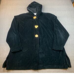Vintage Regina Porter Women's Large Black Light Coat Button Front Sun Heart Moon